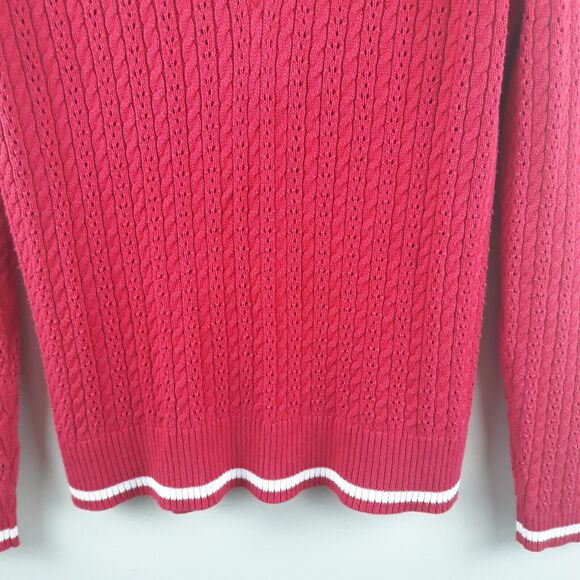 B MOSS Sweater  Attached Collar Women Large Red White Long Sleeves - Picture 5 of 11